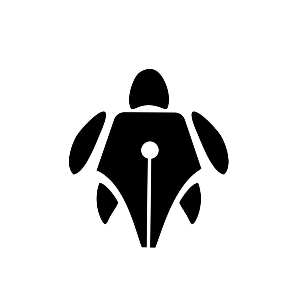 Tortue écriture concept logo sous-marin éducation poisson avec stylo plume vecteur icône illustration design