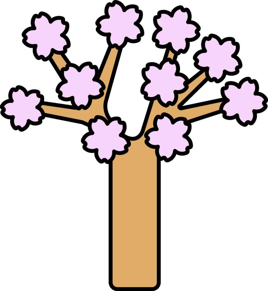 Cerise fleur arbre plat icône dans rose et marron couleur. vecteur