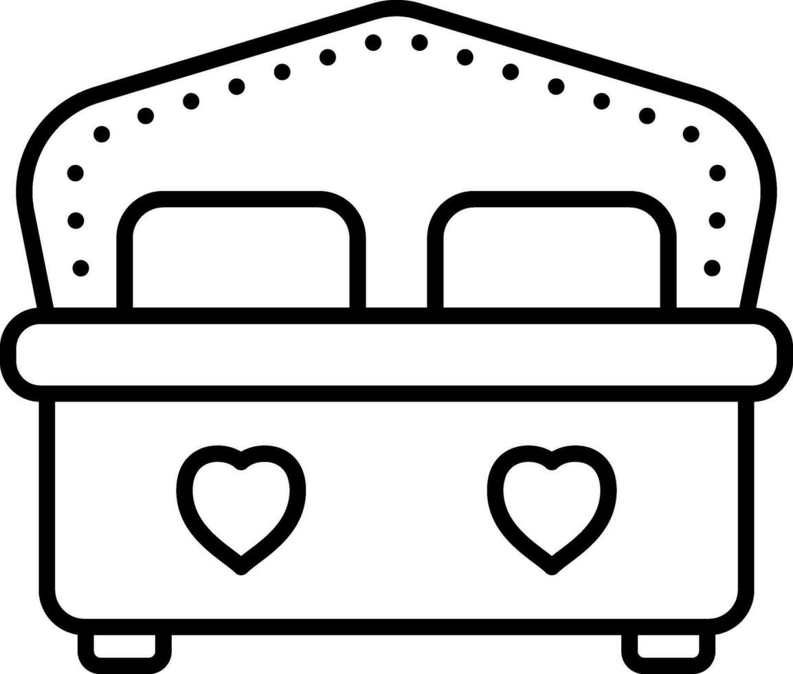 illustration de cœur symbole sur double lit icône dans noir ligne art. vecteur