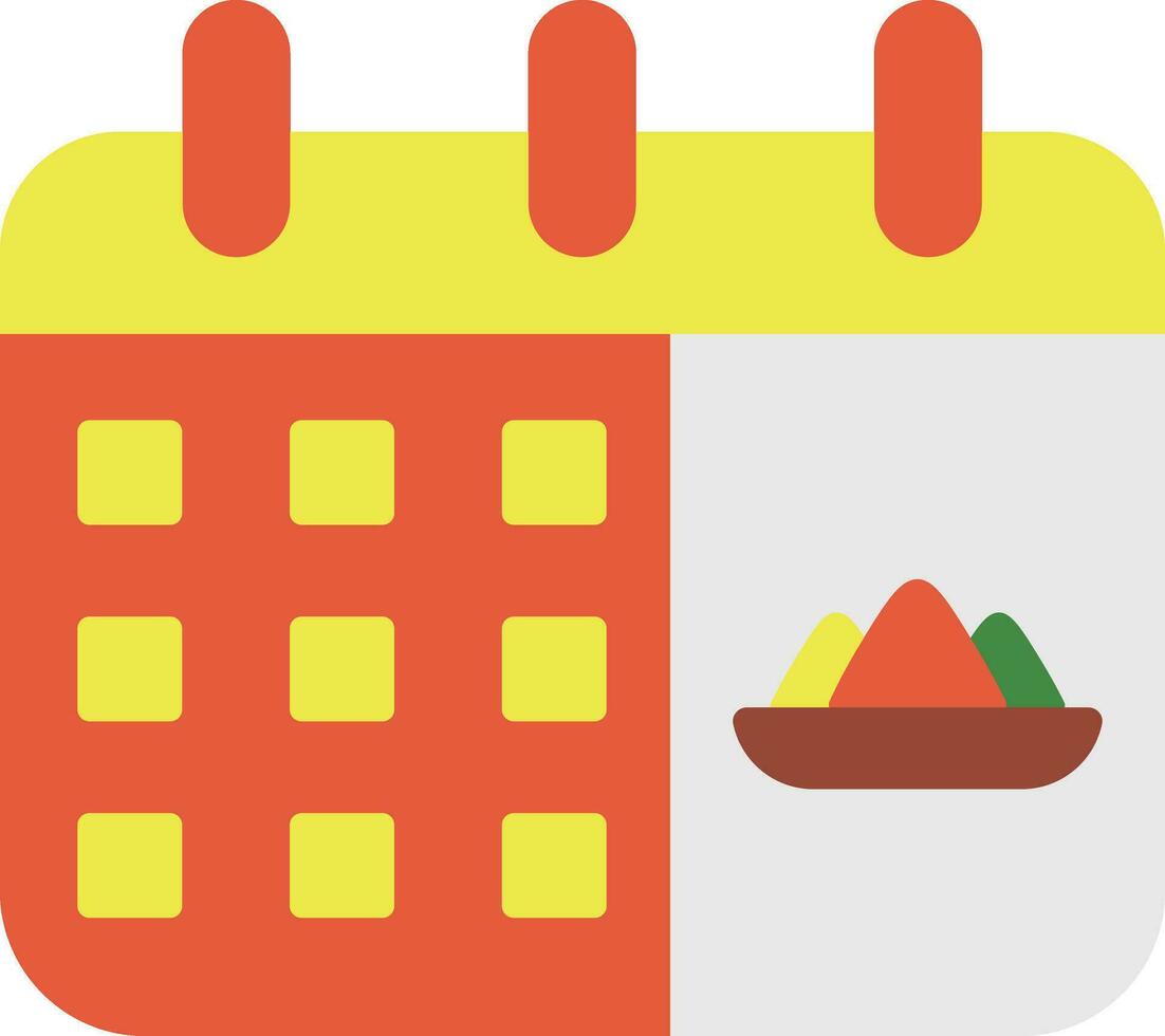 gulal assiette symbole calendrier icône dans rouge et Jaune couleur. vecteur