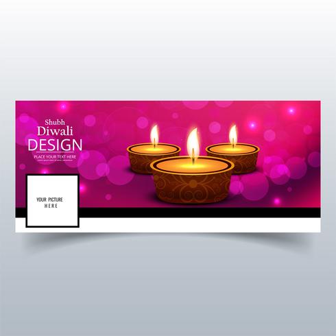 Joyeux diwali diya festival de la lampe à huile facebook cover des vecteur