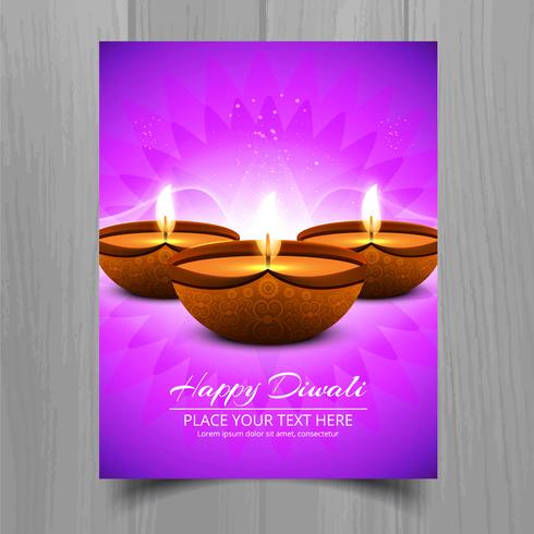 Belle joyeux diwali diya festival de lampe à huile modèle brochure vecteur