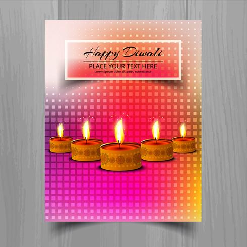 Joyeux diwali diya festival de lampes à huile design brochure modèle vecteur