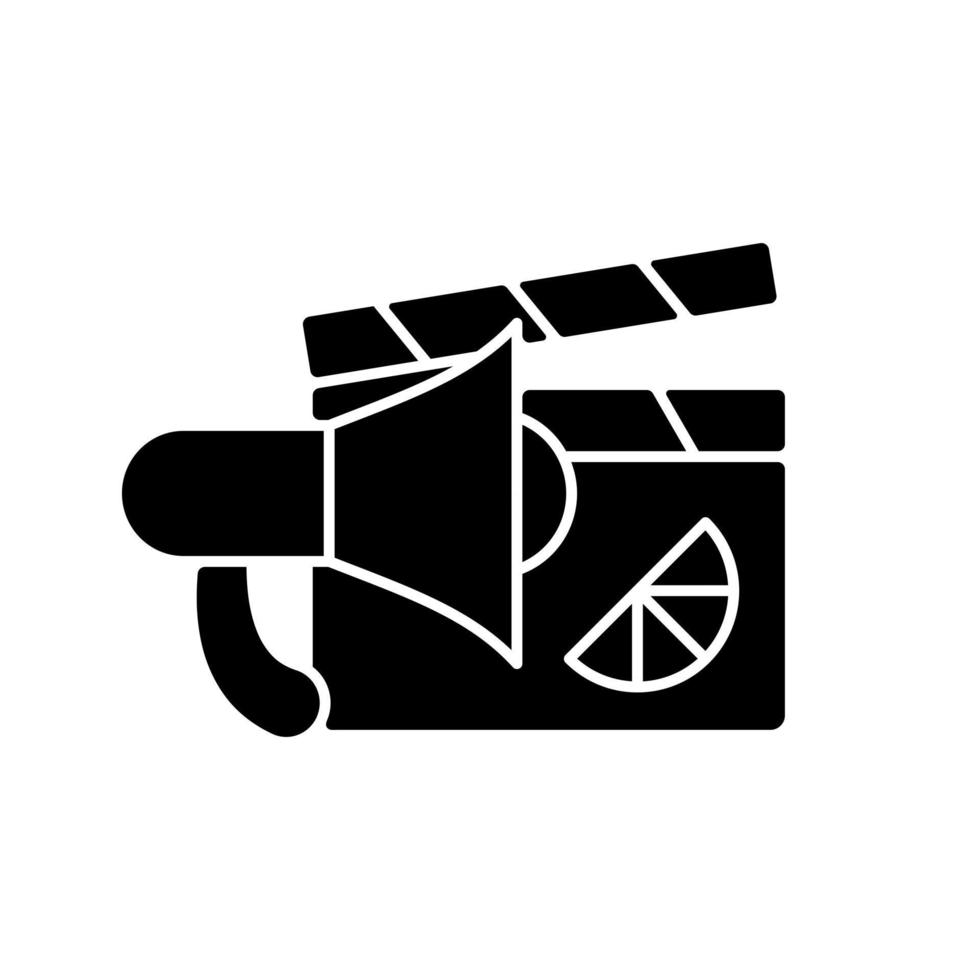 icône de glyphe noir vidéo promo de marque vecteur