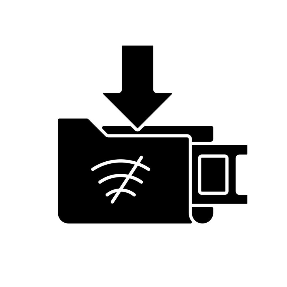 icône de glyphe noir de téléchargements hors ligne vecteur
