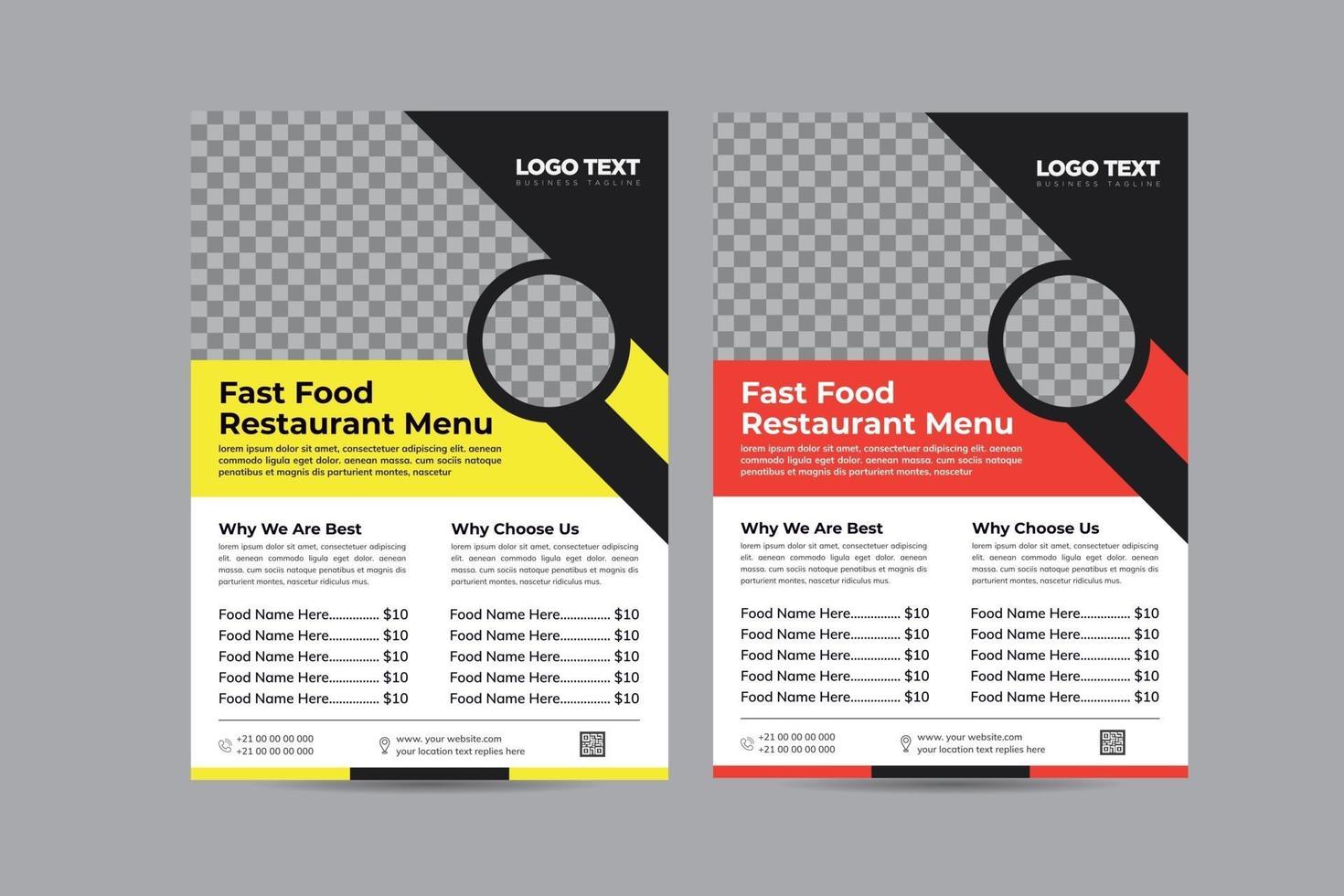 conceptions de menus de restauration rapide vecteur