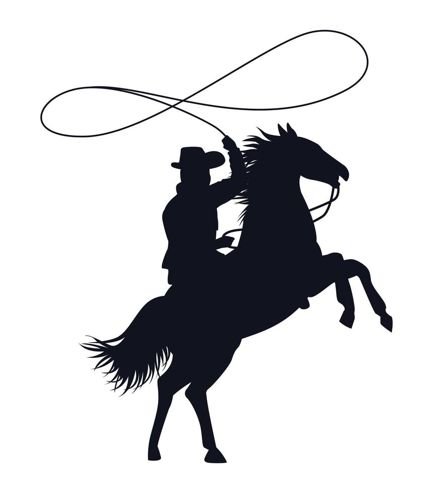 Silhouette de silhouette de cow-boy en caractère de lasso de cheval vecteur