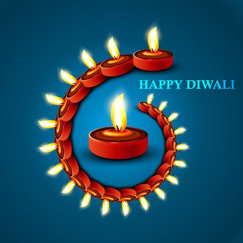 Joyeux diwali diya illustration de fond de festival de lampe à huile vecteur