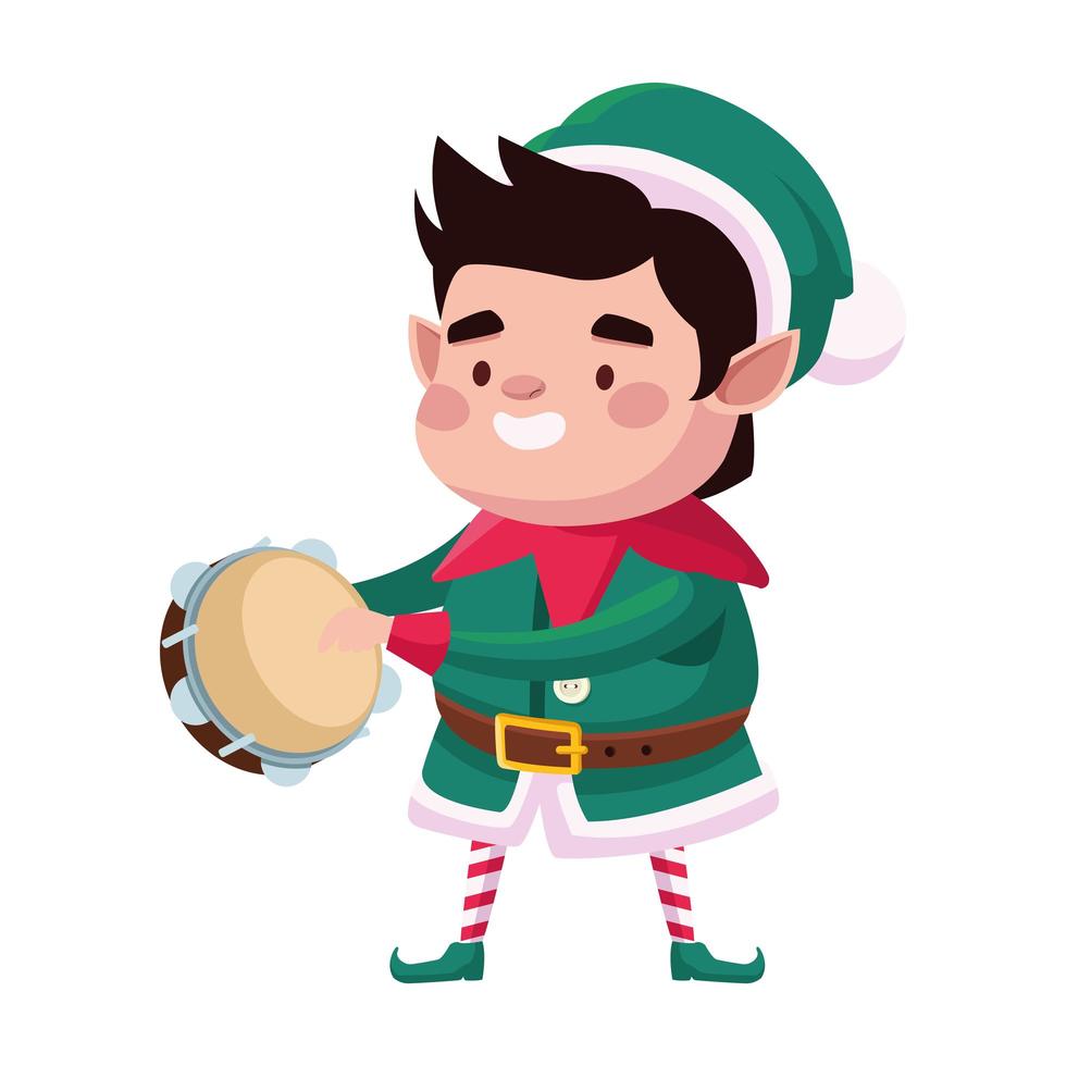 elfe santa helper jouant tambourin personnage de bande dessinée vecteur