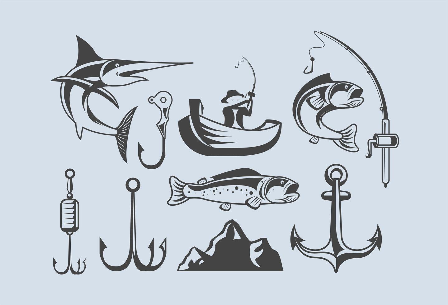 dix icônes de pêche vecteur