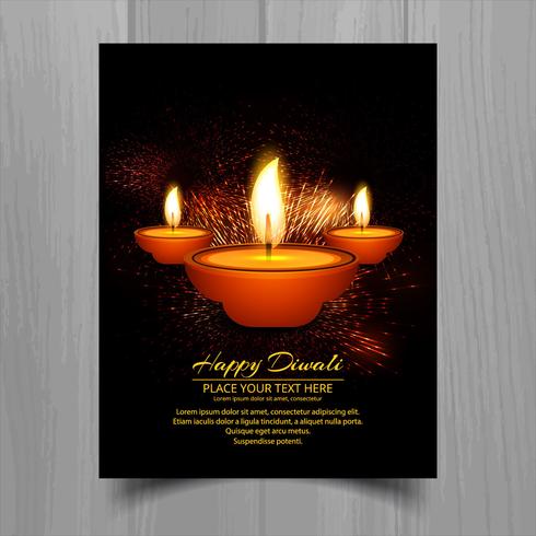 Joyeux diwali diya festival de lampes à huile design brochure modèle vecteur