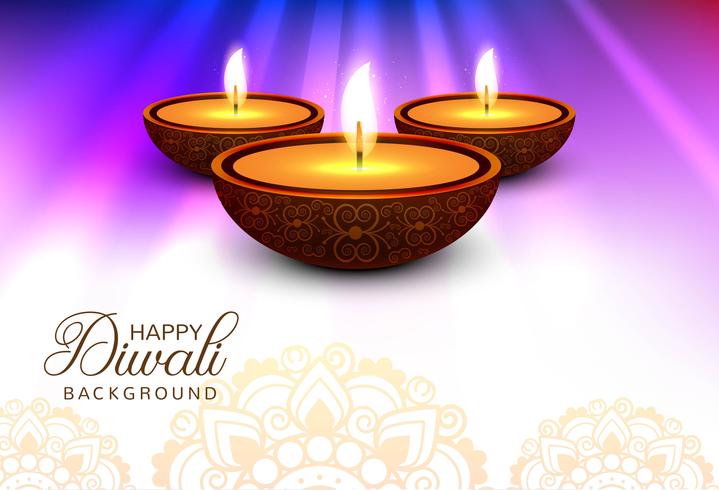 Joyeux diwali diya festival de lampe à huile coloré fond de carte vecteur