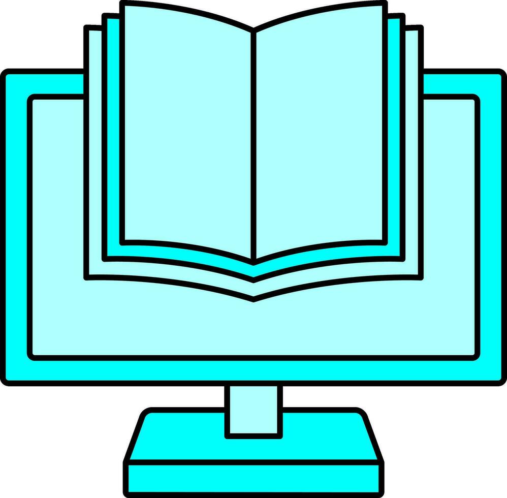 e-book et bureau écran icône dans cyan couleur. vecteur