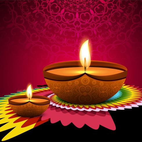 Joyeux diwali diya illustration de fond de festival de lampe à huile vecteur