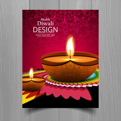 Belle joyeux diwali diya festival de lampe à huile modèle brochure vecteur