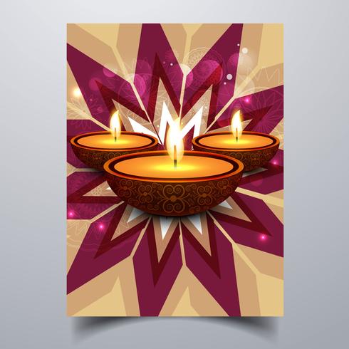 Belle joyeux diwali diya festival de lampe à huile modèle brochure vecteur