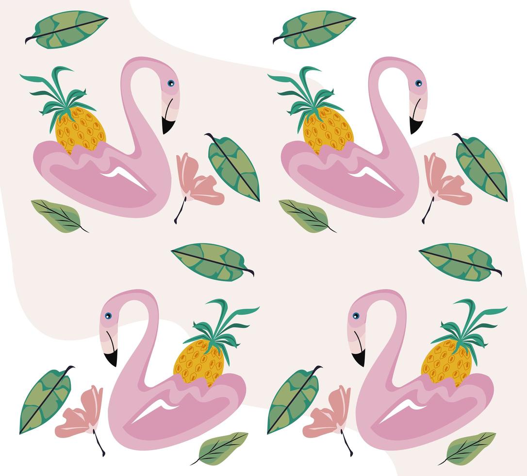 flamants roses et ananas vecteur