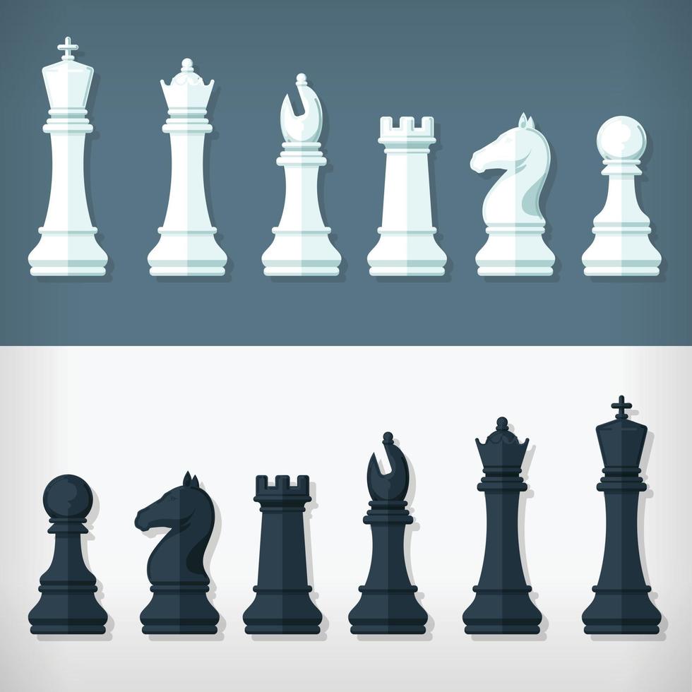 Jeu de conception de pièces d'échecs plat style dessin d'illustration simple vecteur