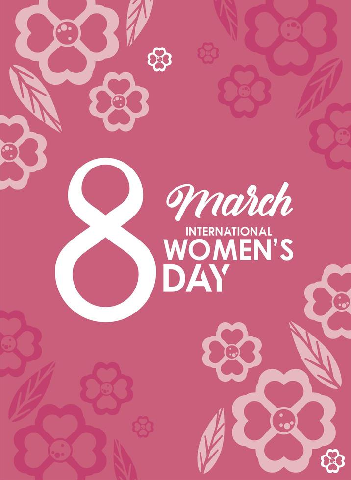 affiche de célébration de la journée internationale de la femme avec numéro huit et fleurs vecteur