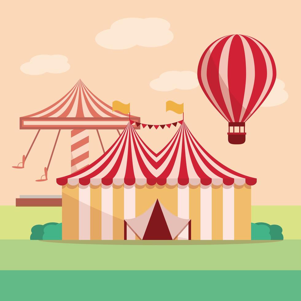 parc d'attractions carnaval tente carrousel et ballon à air vecteur