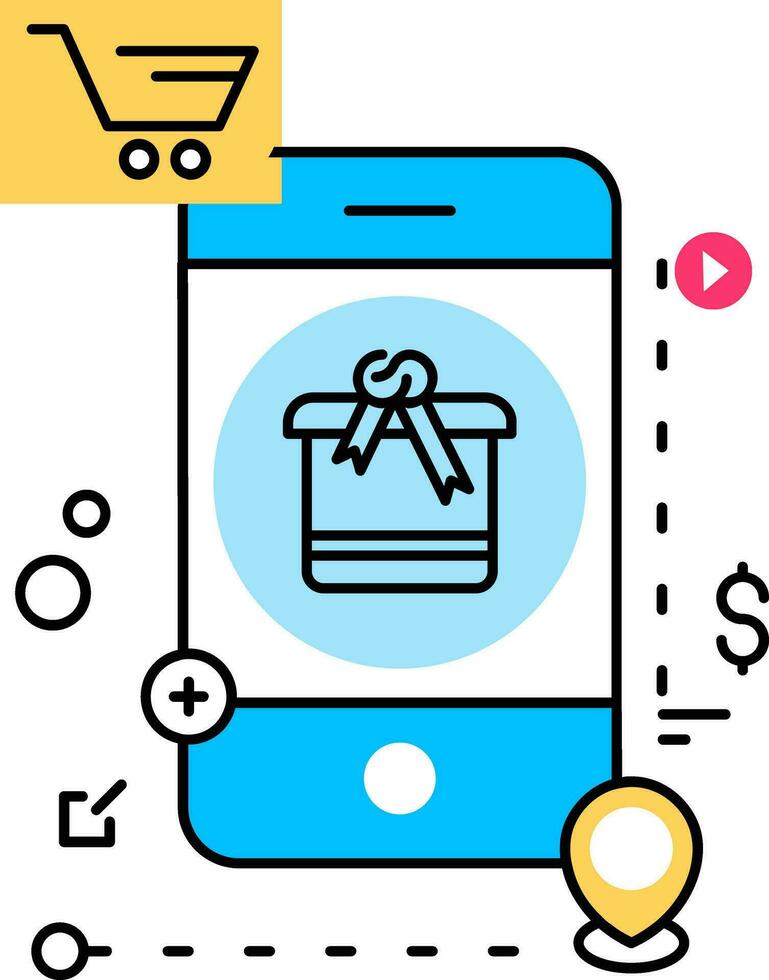 illustration de en ligne achats cadeau magasin avec emplacement point et Paiement installations dans téléphone intelligent icône. vecteur