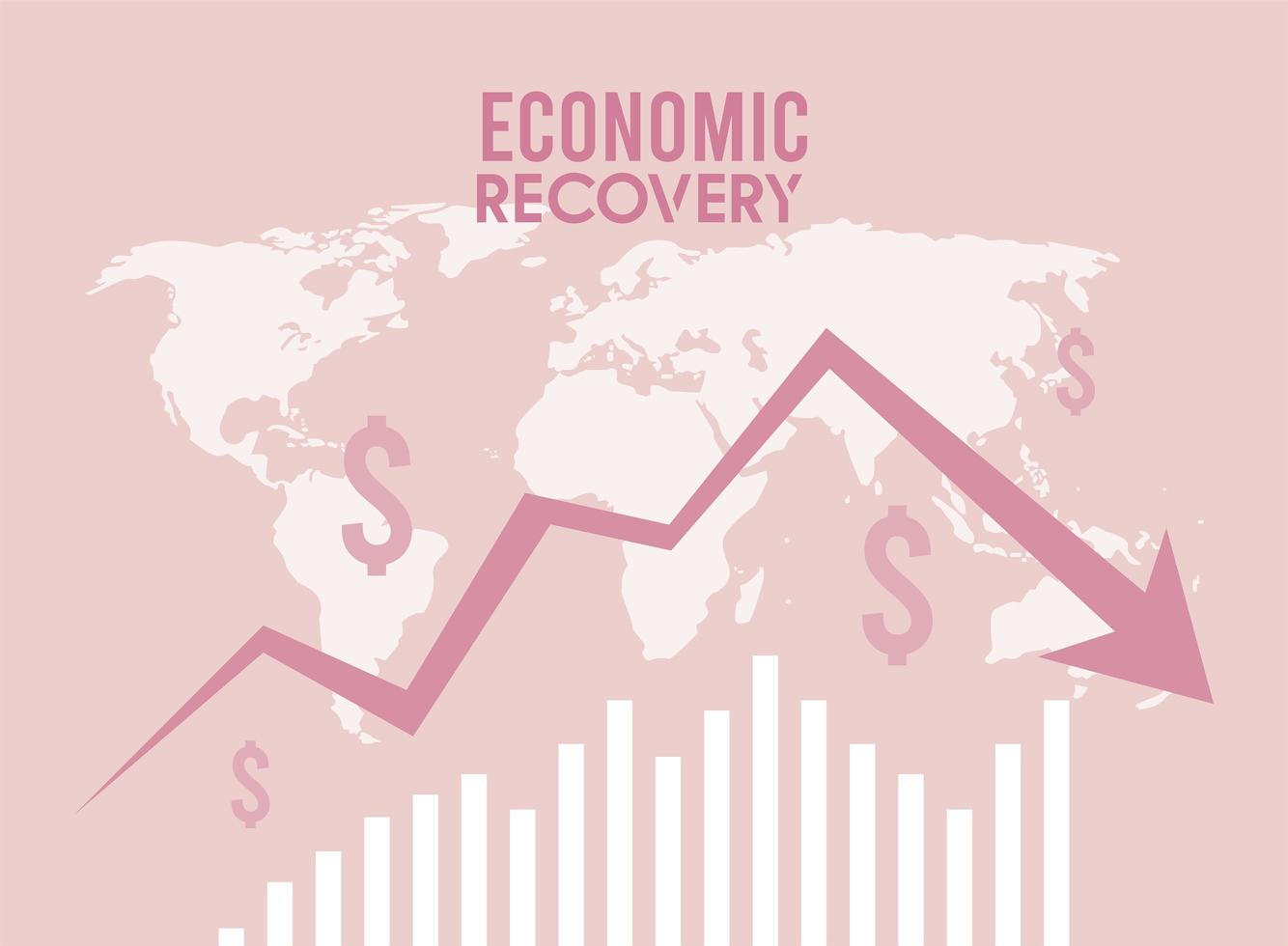 Flèche de statistiques de reprise économique avec planète terre vecteur