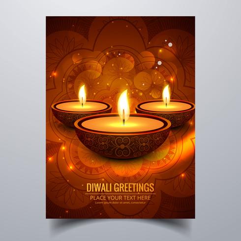 Belle joyeux diwali diya festival de lampe à huile modèle brochure vecteur