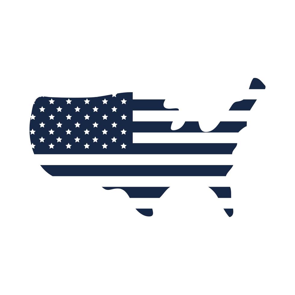 drapeau et carte du jour du souvenir icône de style silhouette célébration américaine vecteur