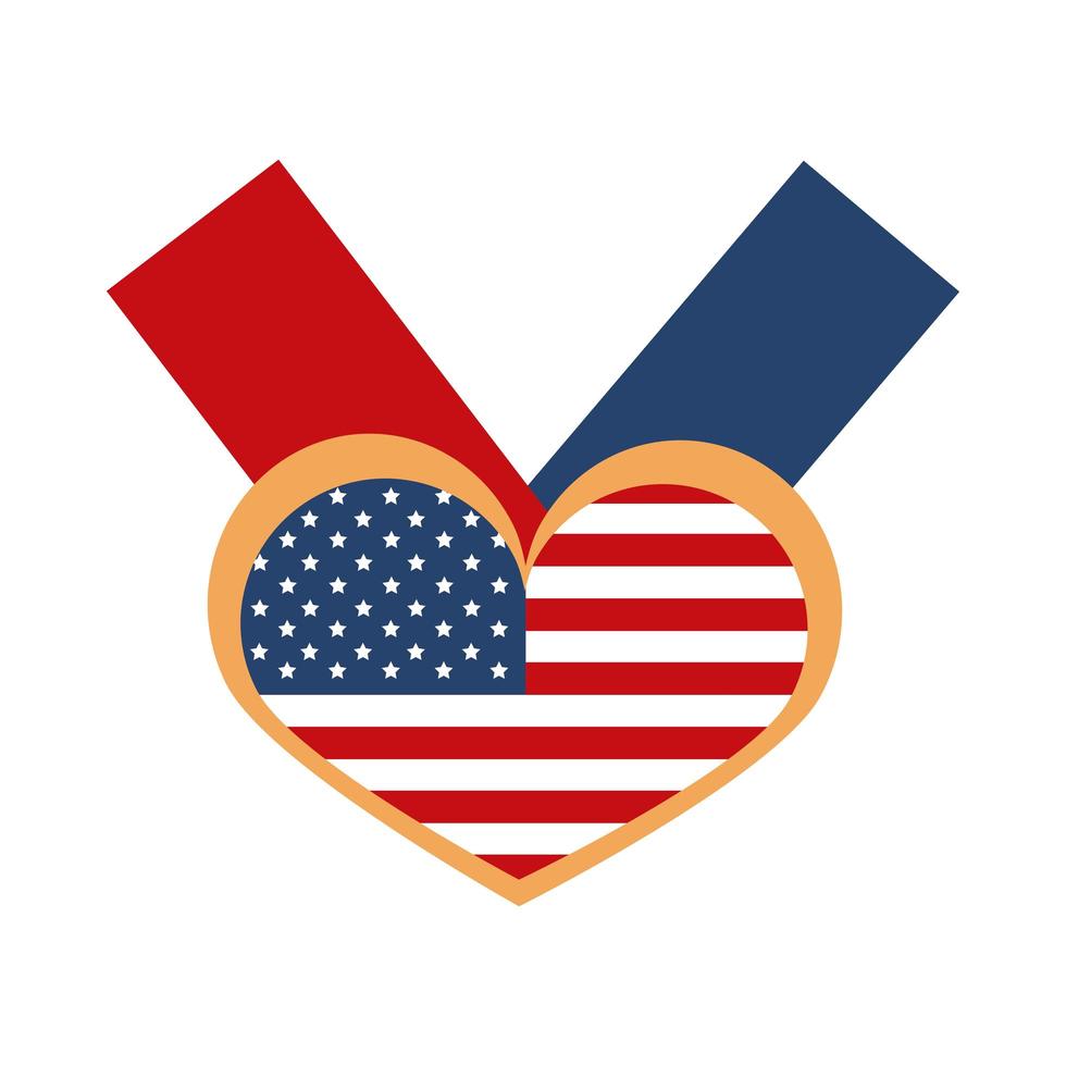 drapeau de jour commémoratif en symbole de ruban de coeur icône de style plat célébration américaine vecteur