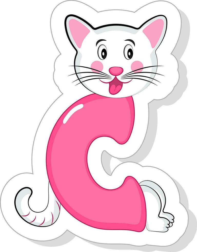 mignonne c alphabet animal dessin animé chat icône dans autocollant style. vecteur