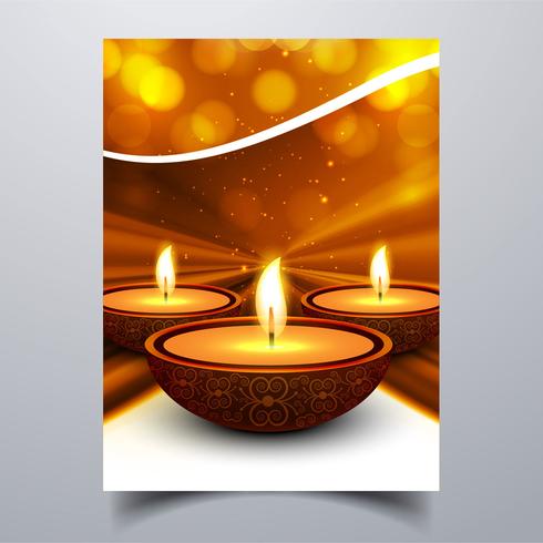 Belle joyeux diwali diya festival de lampe à huile modèle brochure vecteur