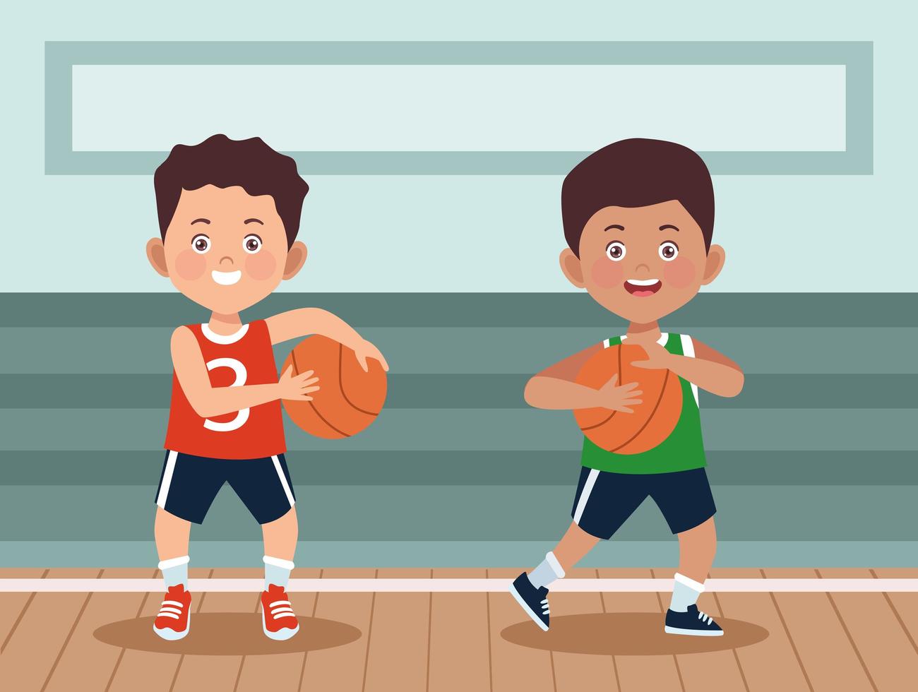 garçons jouant au basket vecteur