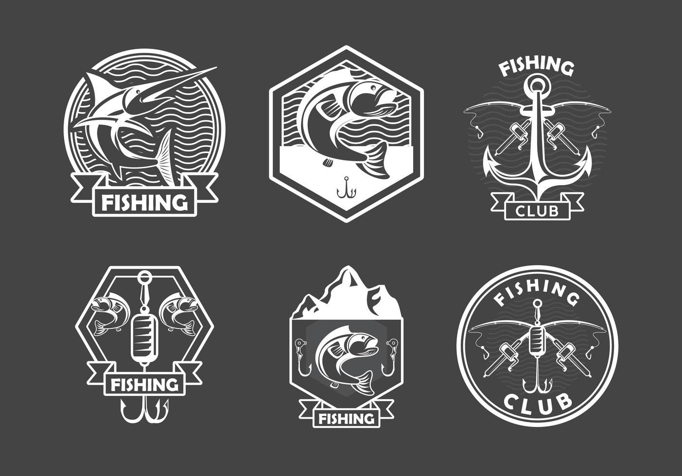 six emblèmes de pêche vecteur