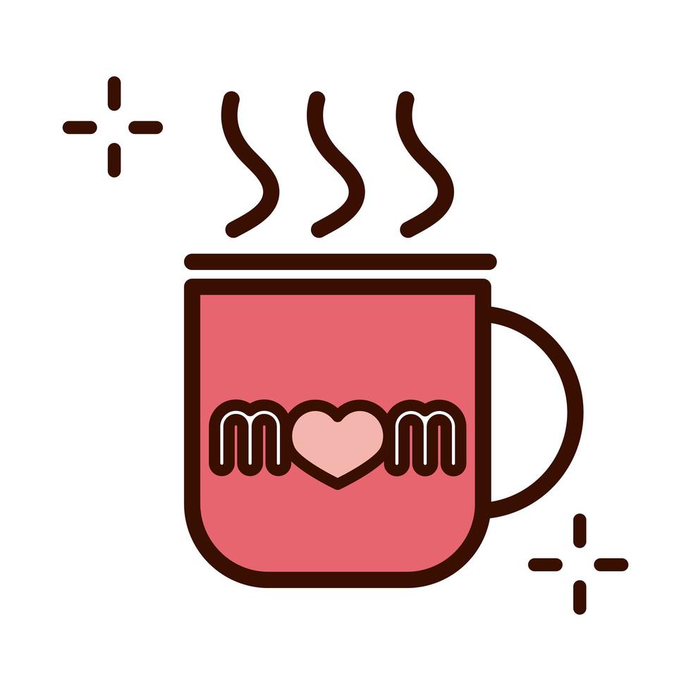 ligne d'arôme de boisson tasse de café chaud fête des mères et icône de style de remplissage vecteur