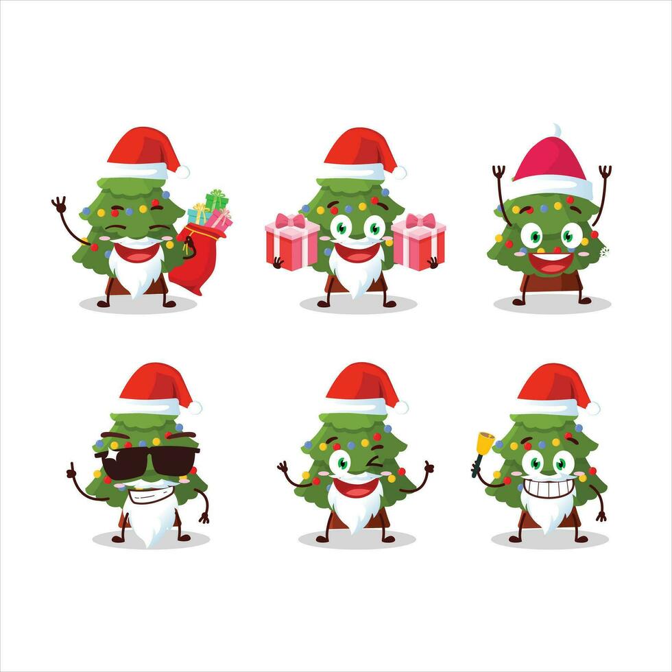 Père Noël claus émoticônes avec vert Noël arbre dessin animé personnage vecteur