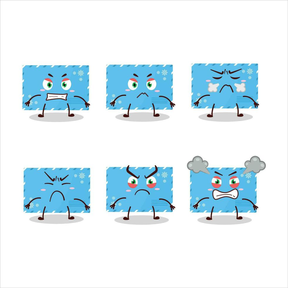 bleu Noël enveloppes dessin animé personnage avec divers en colère expressions vecteur