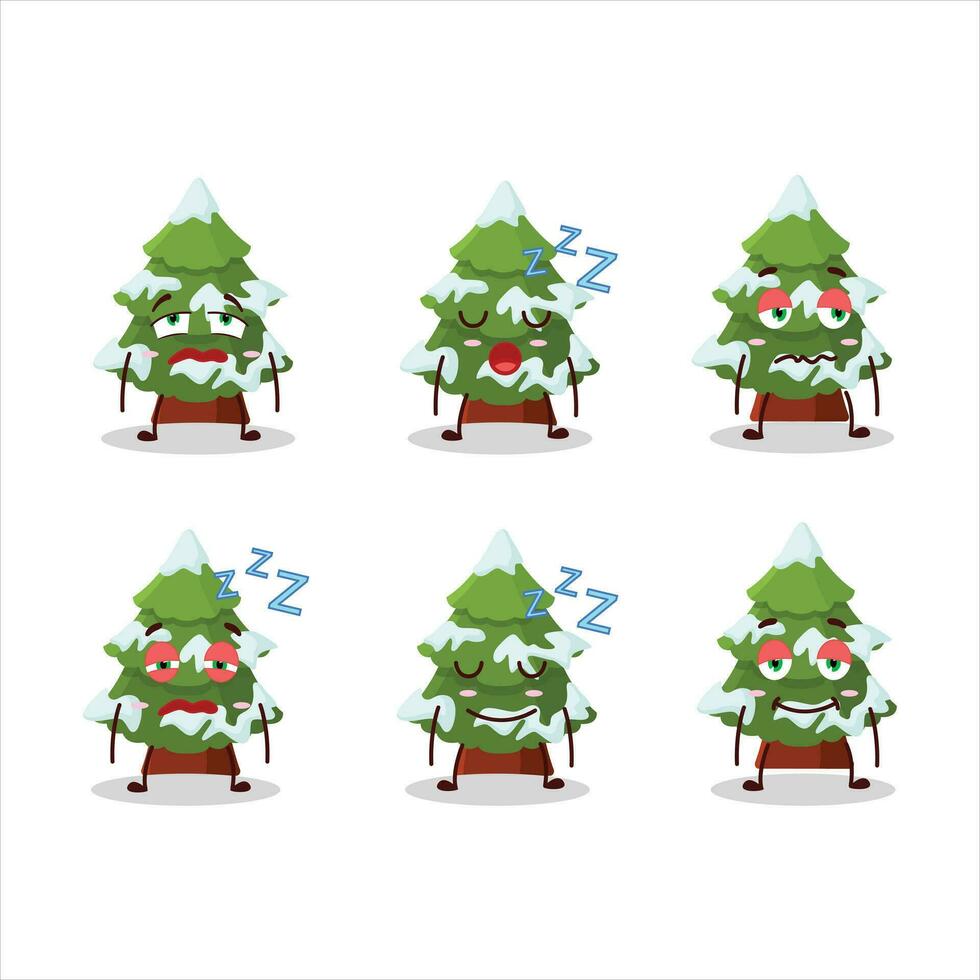 dessin animé personnage de vert neige Noël arbre avec somnolent expression vecteur