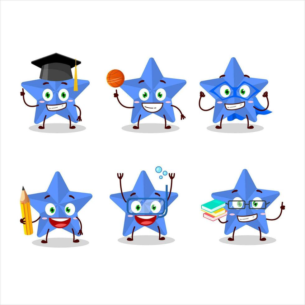 école étudiant de Nouveau bleu étoiles dessin animé personnage avec divers expressions vecteur