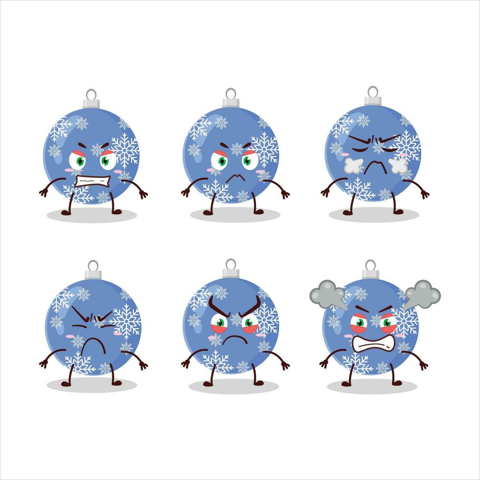 Noël Balle bleu dessin animé personnage avec divers en colère expressions vecteur