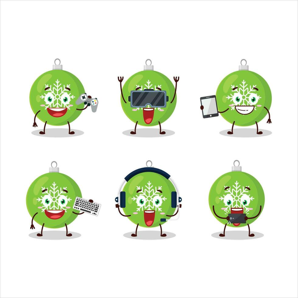 Noël Balle vert dessin animé personnage sont en jouant Jeux avec divers mignonne émoticônes vecteur