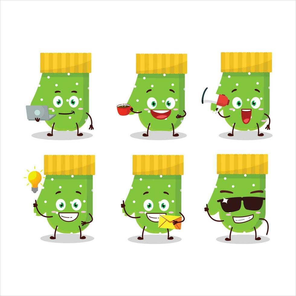 vert gants dessin animé personnage avec divers les types de affaires émoticônes vecteur