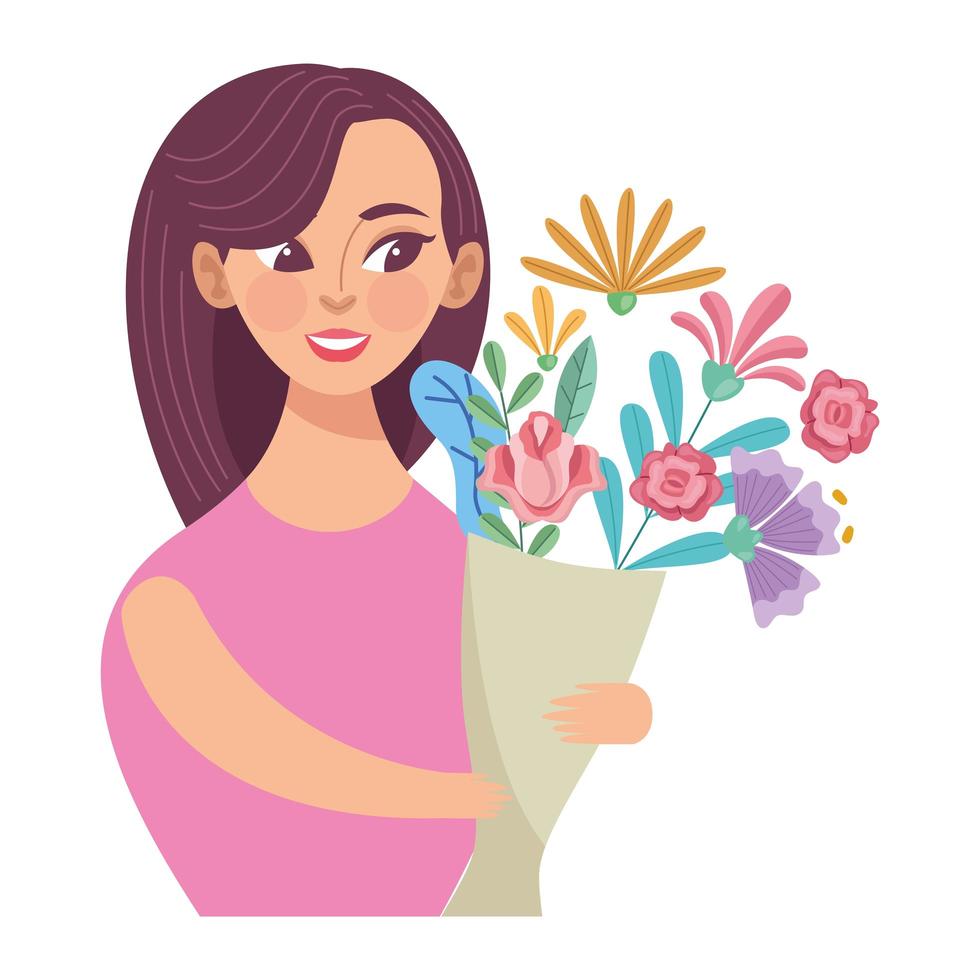 femme avec bouquet vecteur