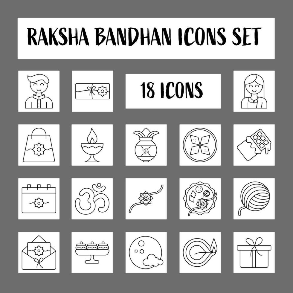 isolé 18 raksha bandhan icône ensemble dans ligne art. vecteur
