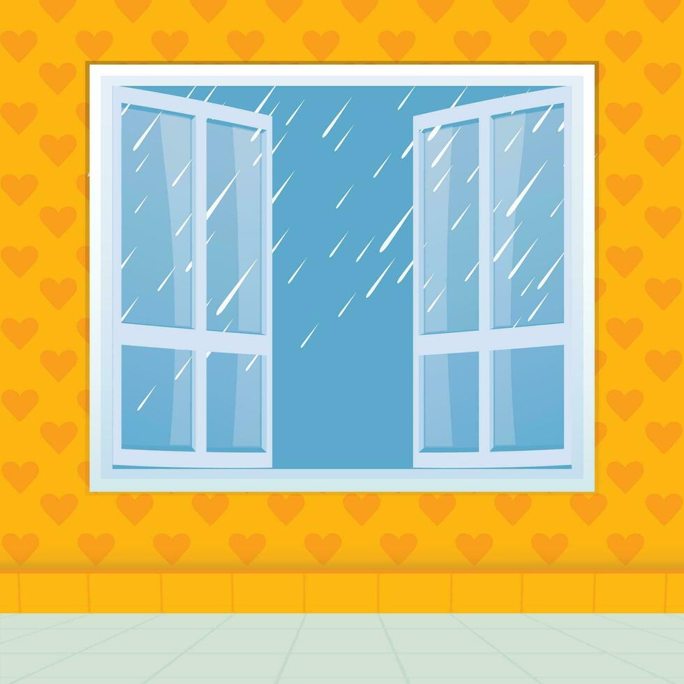 vue de chute des pluies de un ouvert la fenêtre. vecteur