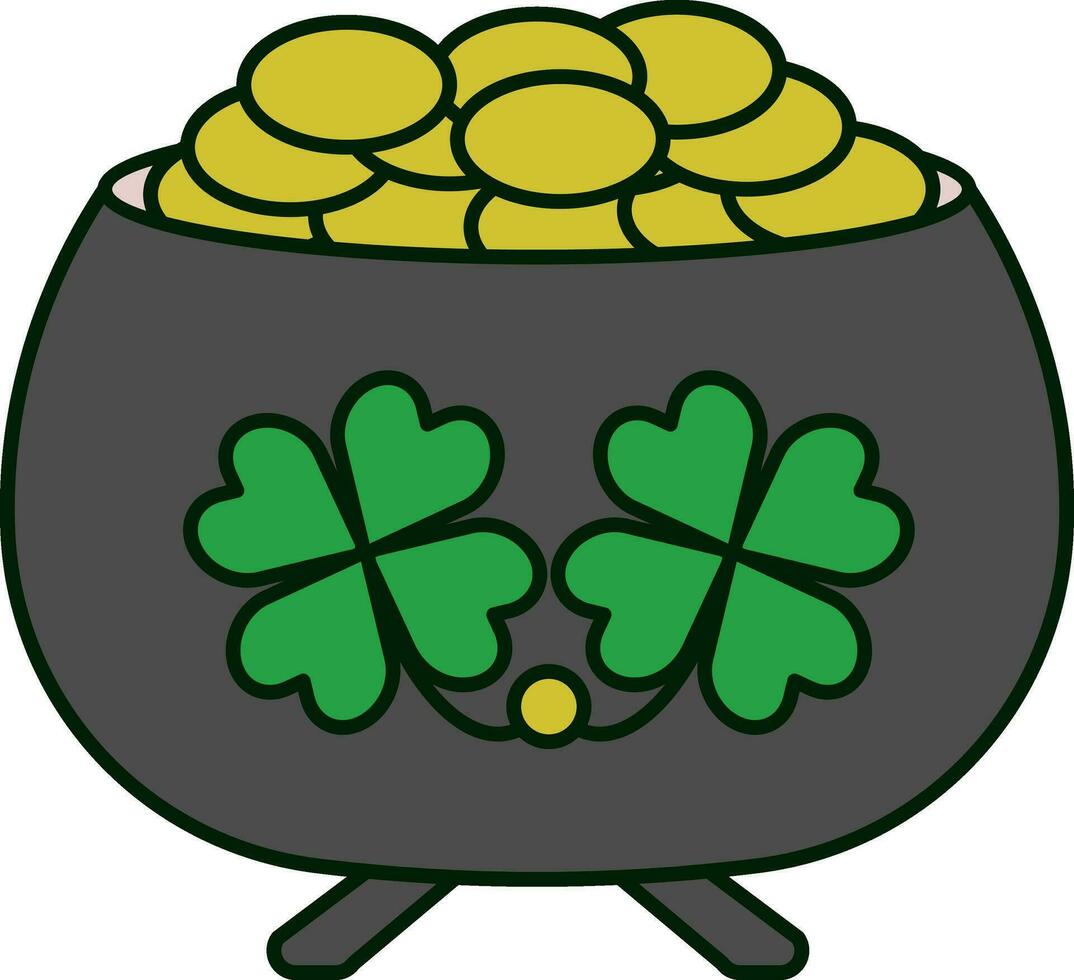 trèfle symbole sur or pièces de monnaie pot icône dans vert et Jaune couleur. vecteur