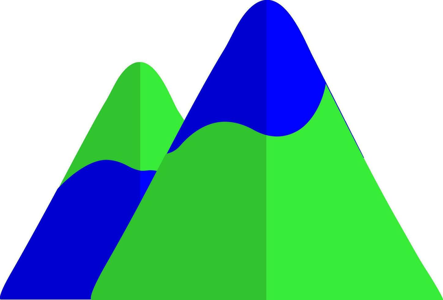 plat style montagnes dans vert et bleu couleur. vecteur