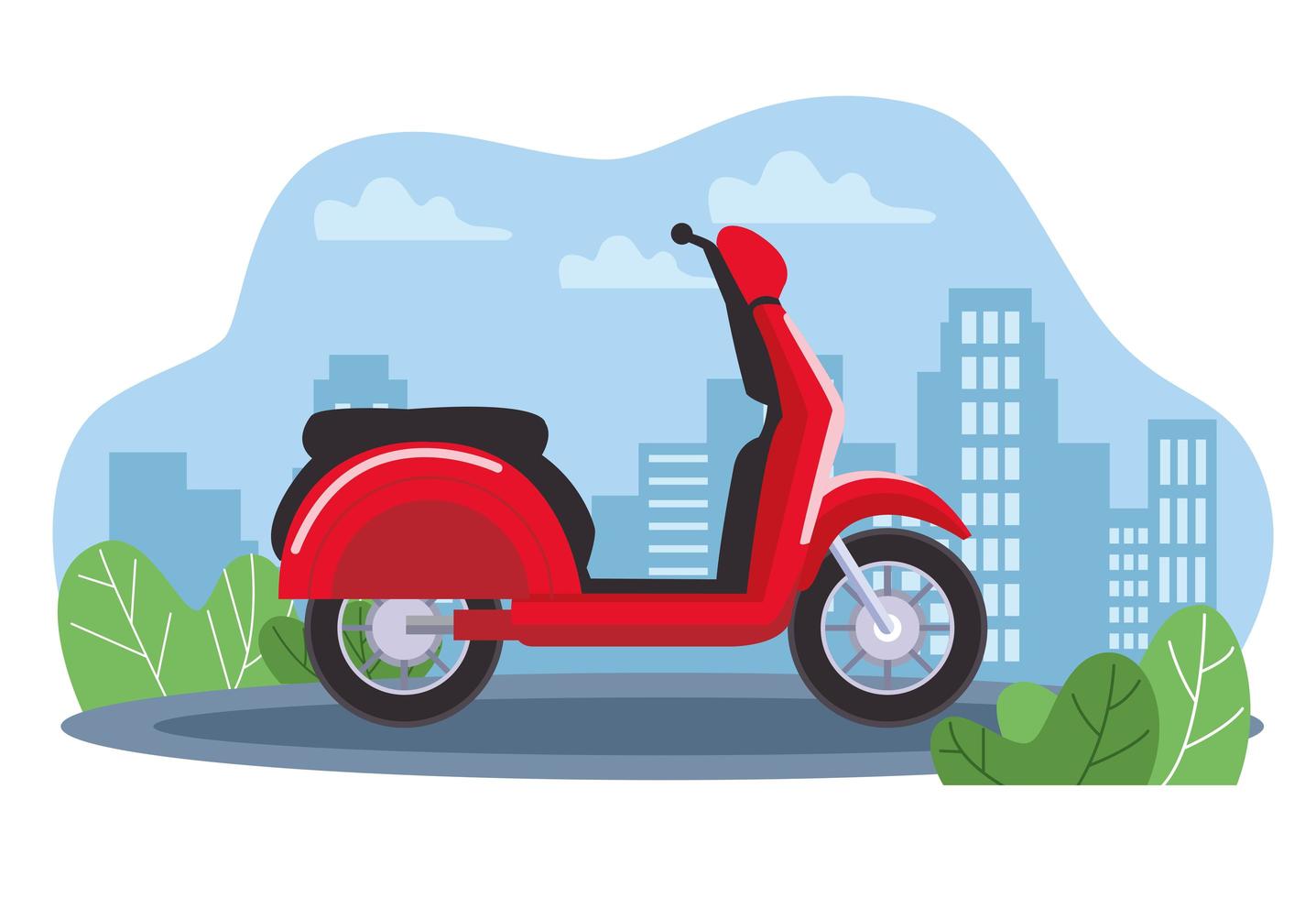 Véhicule de moto scooter rouge sur la ville vecteur