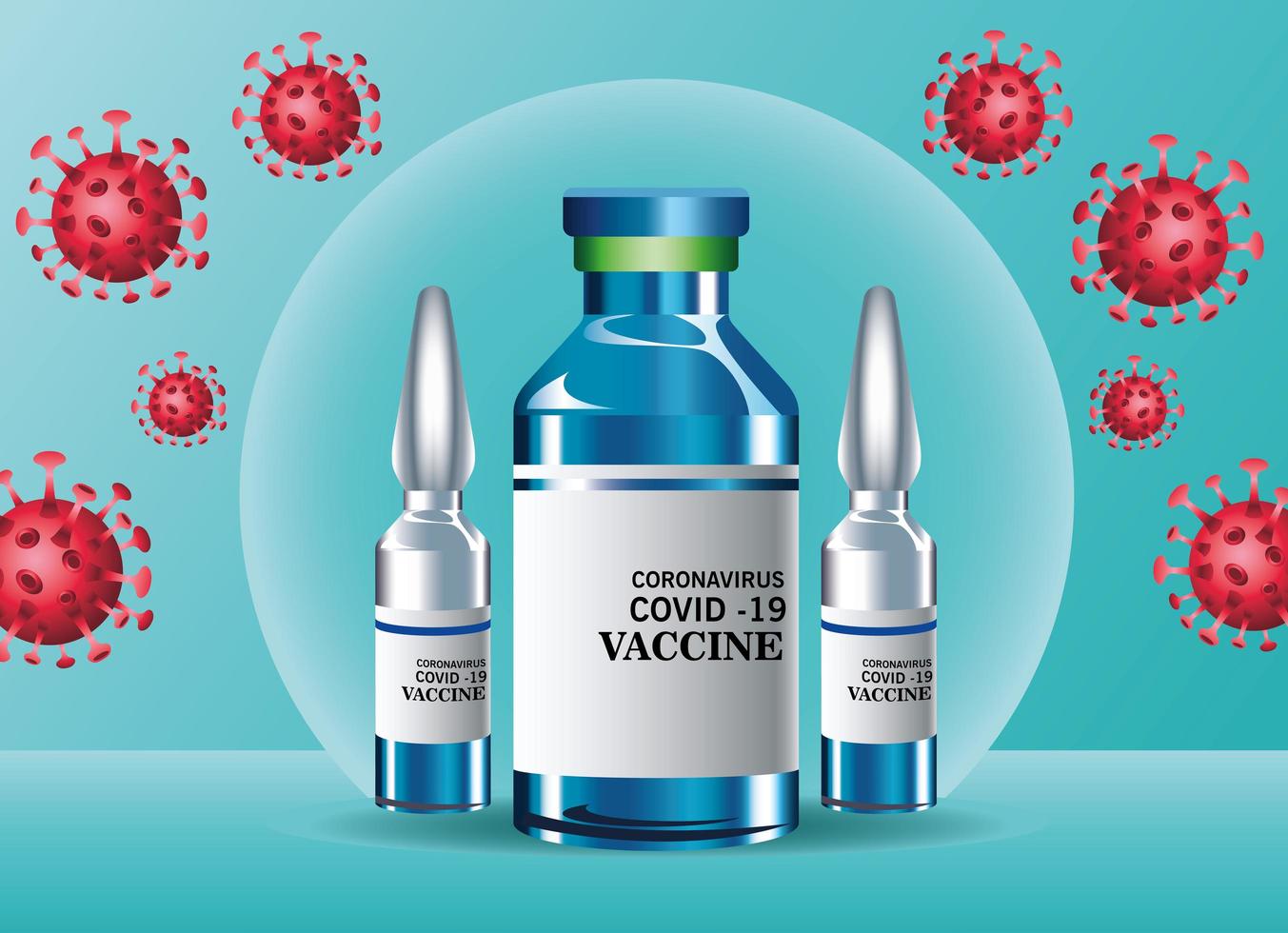 Flacons et particules de flacons de vaccin contre le virus covid19 vecteur