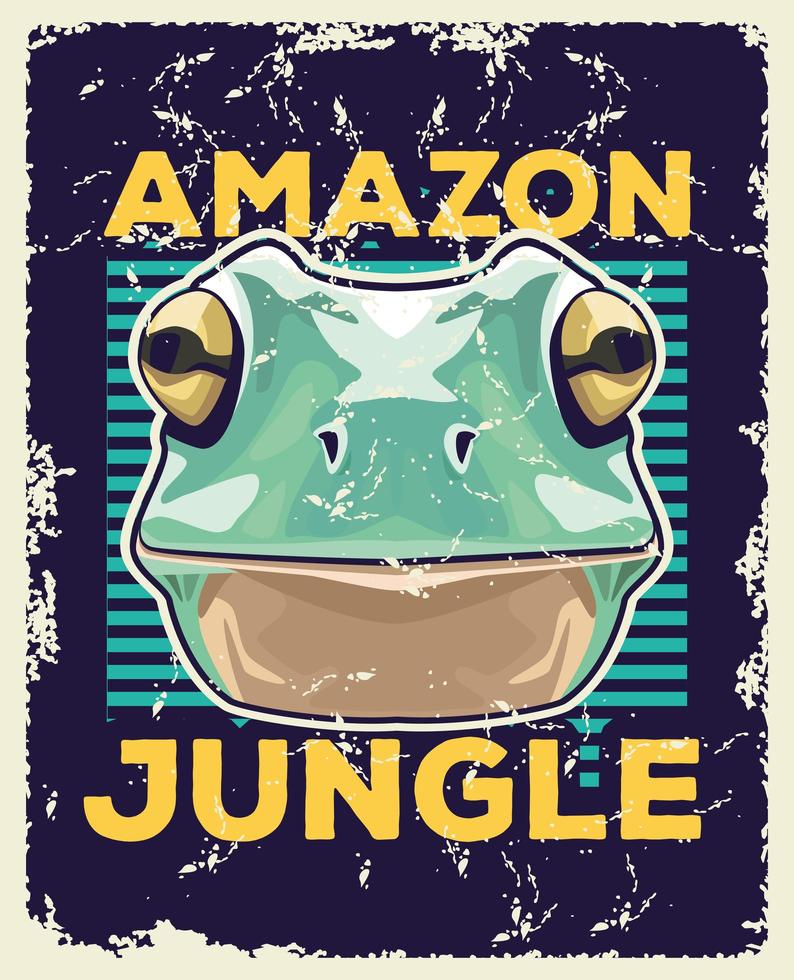 tête sauvage animal grenouille et lettrage de la jungle amazonienne vecteur