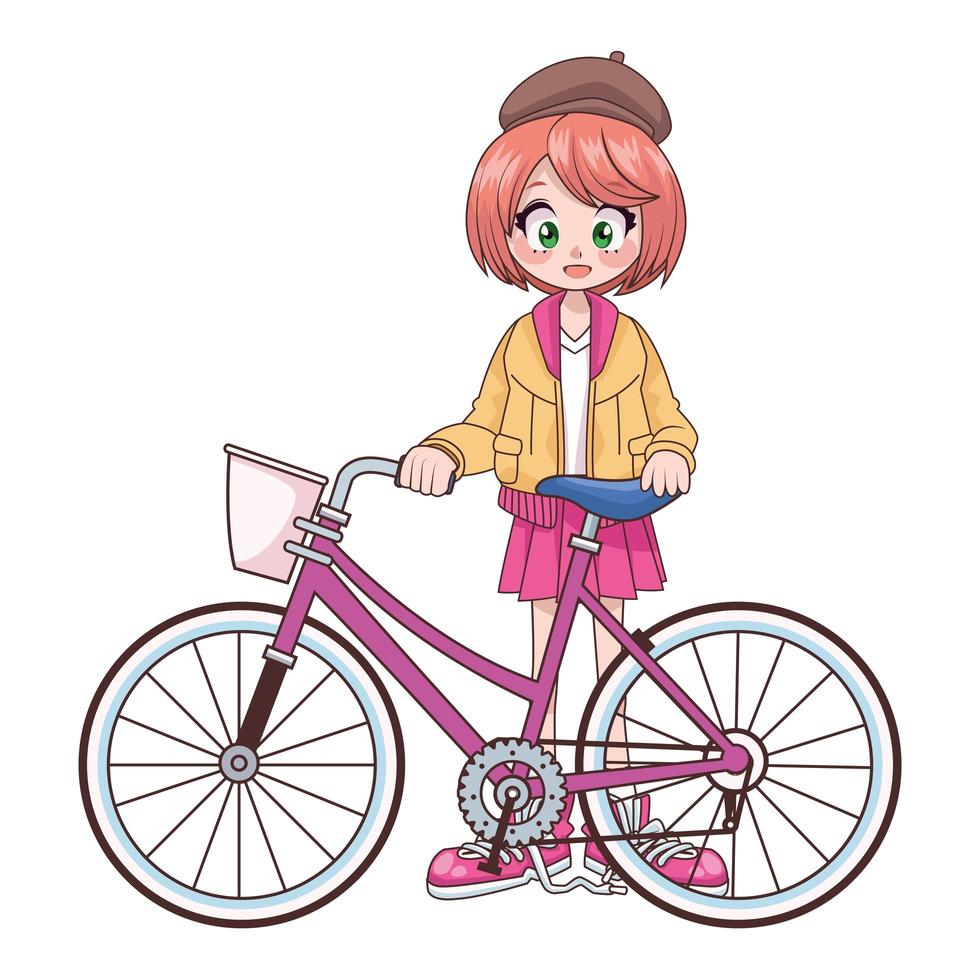 belle fille adolescente en personnage d'anime de bicyclette vecteur